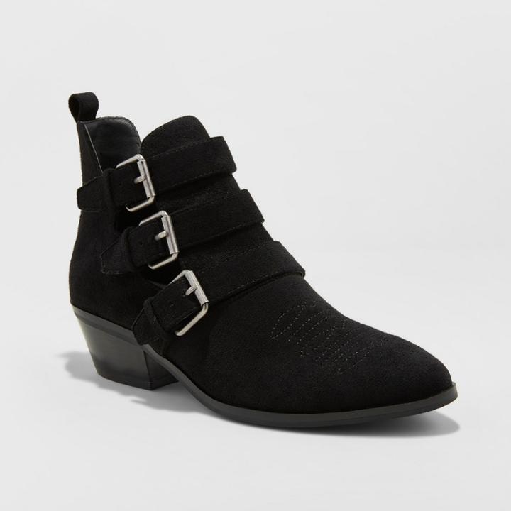 Women's Kelsey Triple Buckle Cut Out Western Bootie - Universal Thread Black