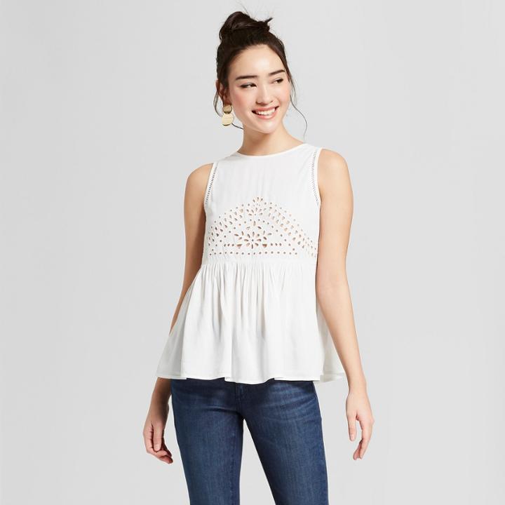 Women's Embroidered Peplum Sleeveless Top - Xhilaration White