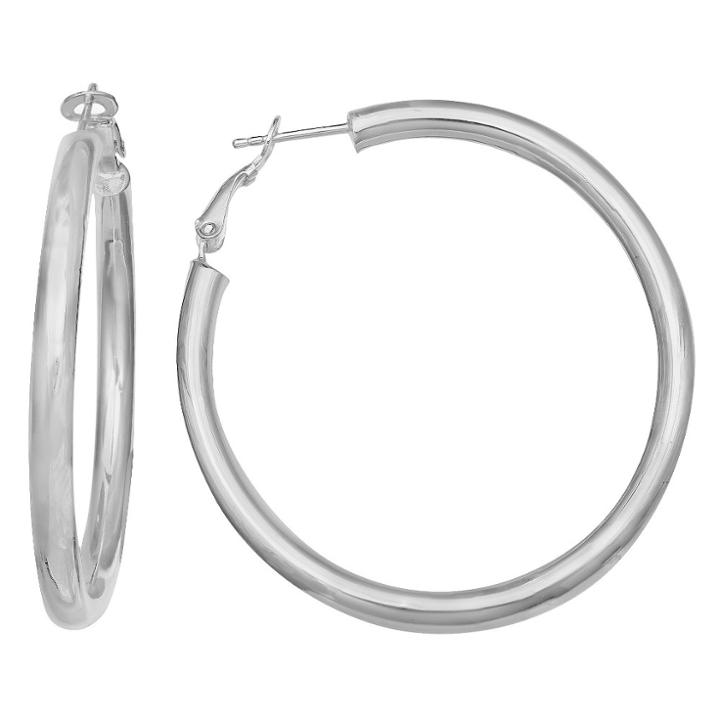 Distributed By Target Women's Sterling Silver Paddleback Hoop Earrings -