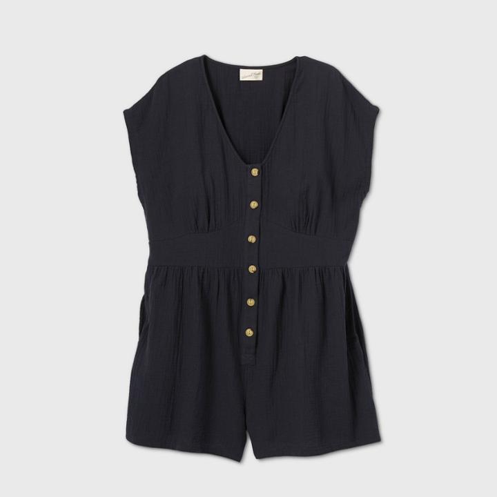 Women's Short Sleeve Kimono Button-front Romper - Universal Thread Gray