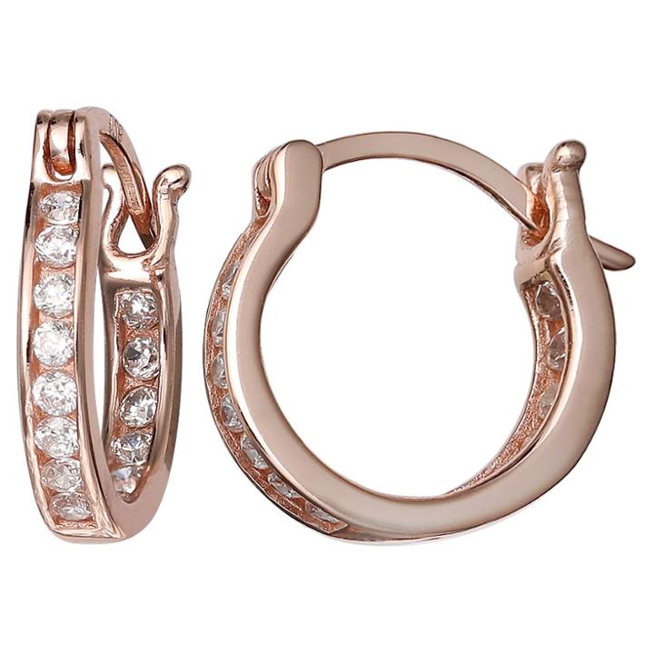 Target Women's Hoop Earrings With Clear Cubic Zirconia In Rose Gold Over Sterling Silver - Rose (14mm),