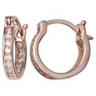 Target Women's Hoop Earrings With Clear Cubic Zirconia In Rose Gold Over Sterling Silver - Rose (14mm),