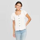 Target Women's Short Sleeve Square Neck Button Front Top - Universal Thread Cream (ivory)