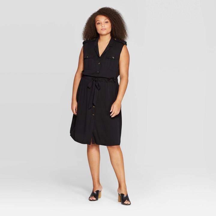 Women's Plus Size Sleeveless V-neck Midi A Line Dress - Who What Wear Jet Black X