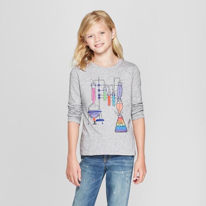Girls' Girl Power Graphic Long Sleeve T-shirt - Cat & Jack Heather Gray