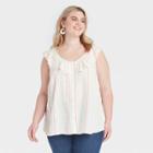 Women's Plus Size Sleeveless Summer Top - Ava & Viv Cream Striped X, Ivory