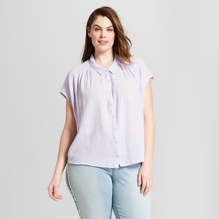 Women's Plus Size Short Sleeve Drapey Button-down - Universal Thread Purple X