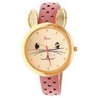 Boum Hotesse Ladies Rabbit Accented Leather-band Watch - Gold/light Pink