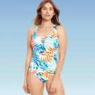 Women's Slimming Control Colorblock One Piece Swimsuit - Beach Betty By Miracle Brands White Tropical Print