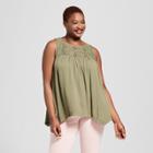 Women's Plus Size Lace Button-back Sleeveless Top - Xhilaration Green