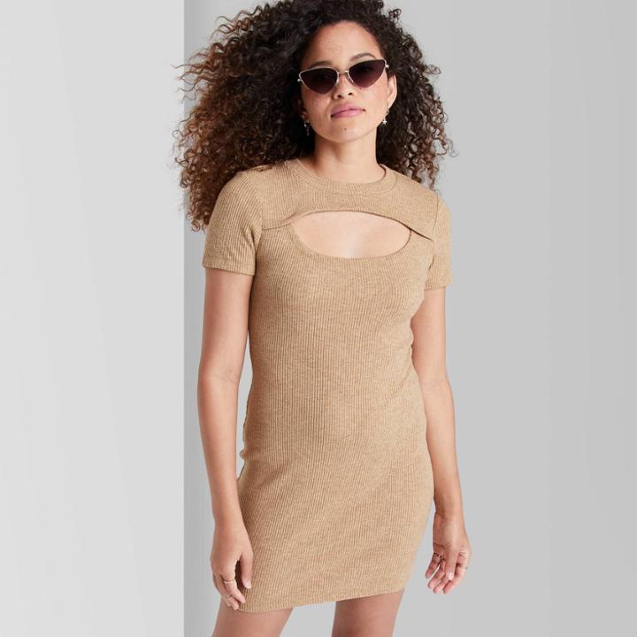 Women's Short Sleeve Cut Out Sweater Dress - Wild Fable Light Brown