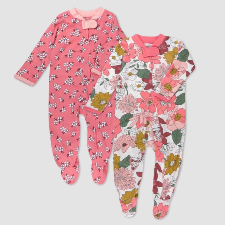 Honest Baby 2pk Organic Cotton Color Me Happy Sleep N' Play - Pink Newborn