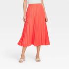 Women's Midi Pleated A-line Skirt - A New Day Coral
