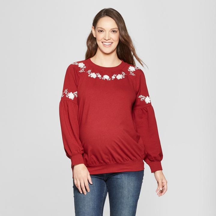 Maternity Embroidered Sweatshirt - Isabel Maternity By Ingrid & Isabel Scarlet Xs, Women's, Red
