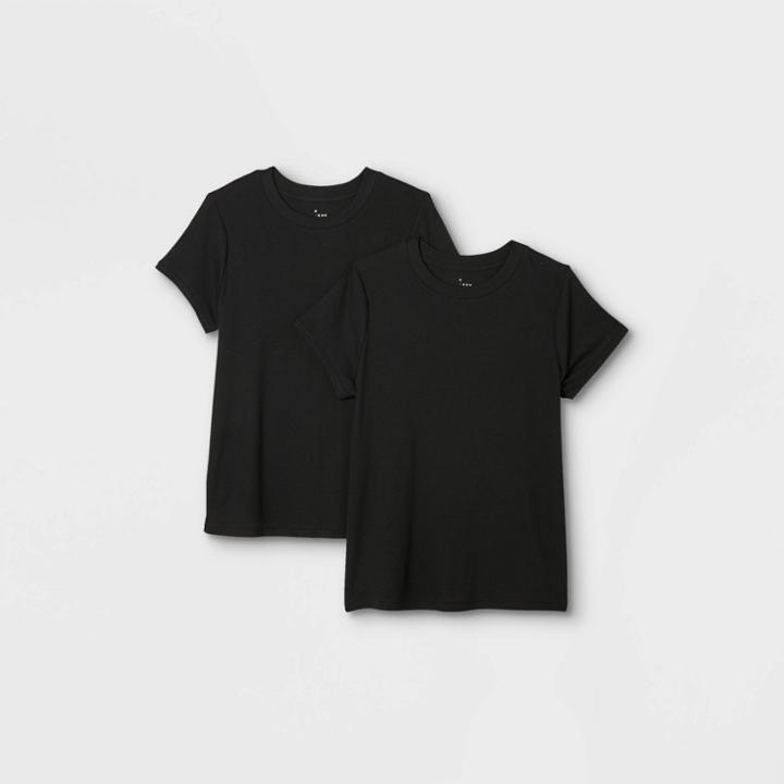 Women's Plus Size Short Sleeve Ribbed 2pk Bundle T-shirt - A New Day Black/black