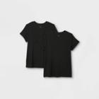 Women's Plus Size Short Sleeve Ribbed 2pk Bundle T-shirt - A New Day Black/black