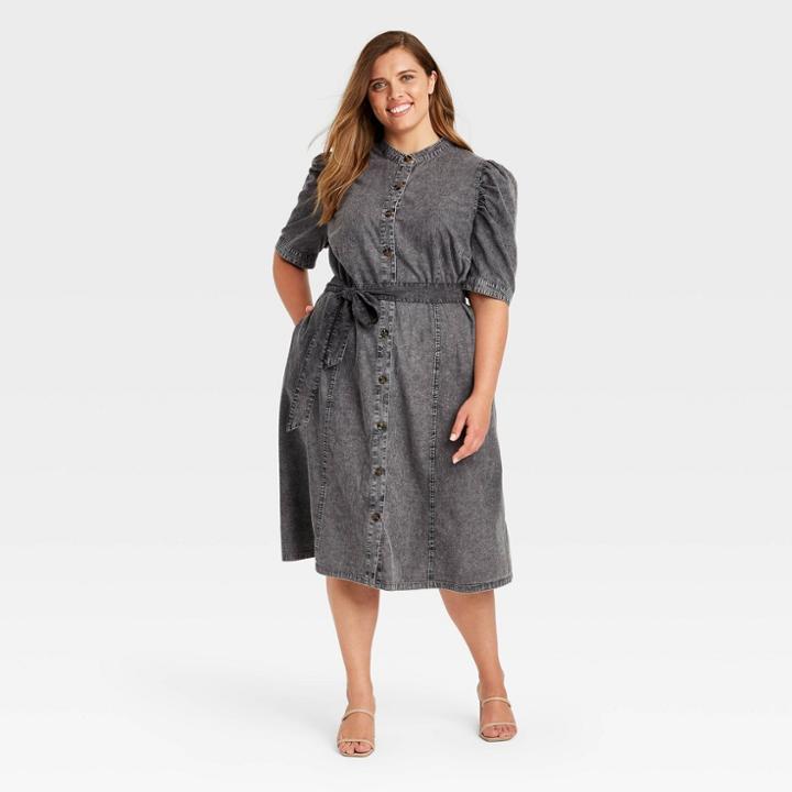 Women's Plus Size Puff Elbow Sleeve Shirtdress - Who What Wear Black