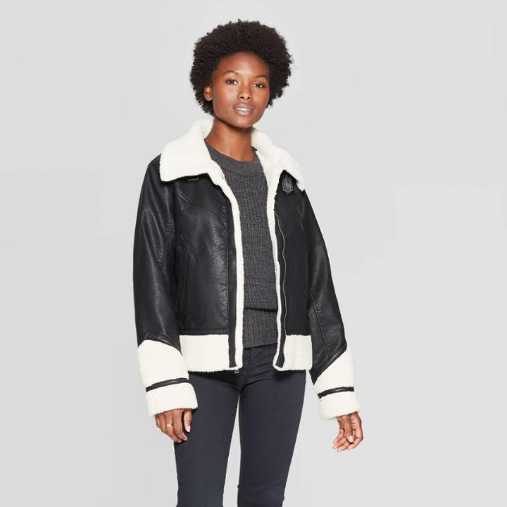 Women's Sherpa Moto Jacket - Universal Thread Black
