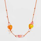 Knotted Cord Butterfly And Heart Beaded Necklace - Wild Fable Orange