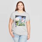 Women's Blurred Flower Photoreal Plus Size Short Sleeve T-shirt - Mighty Fine (juniors') - Heather Gray