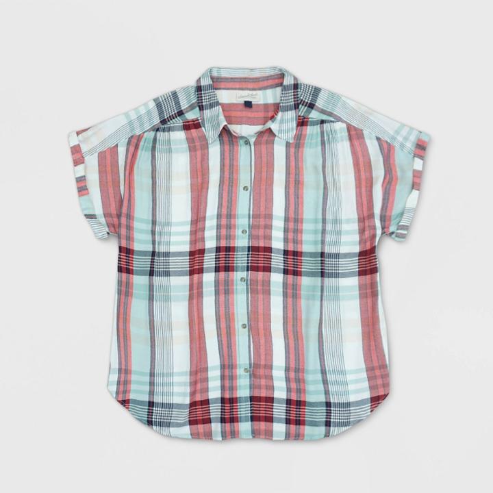 Women's Plus Size Plaid Short Sleeve Button-down Shirt - Universal Thread Red 1x, Women's, Size: 1xl,