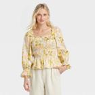 Women's Balloon 3/4 Sleeve Smocked Peplum Top - Who What Wear Beige Floral
