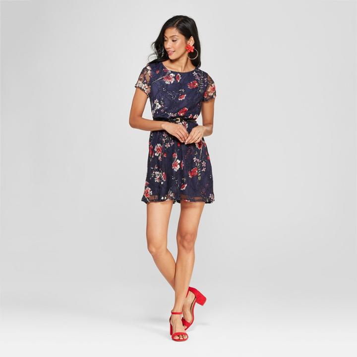 Women's Floral Print Lace Dress - Lots Of Love By Speechless (juniors') Navy