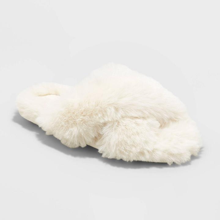 Girls' Brooklyn Crossband Fur Slippers - Cat & Jack Cream