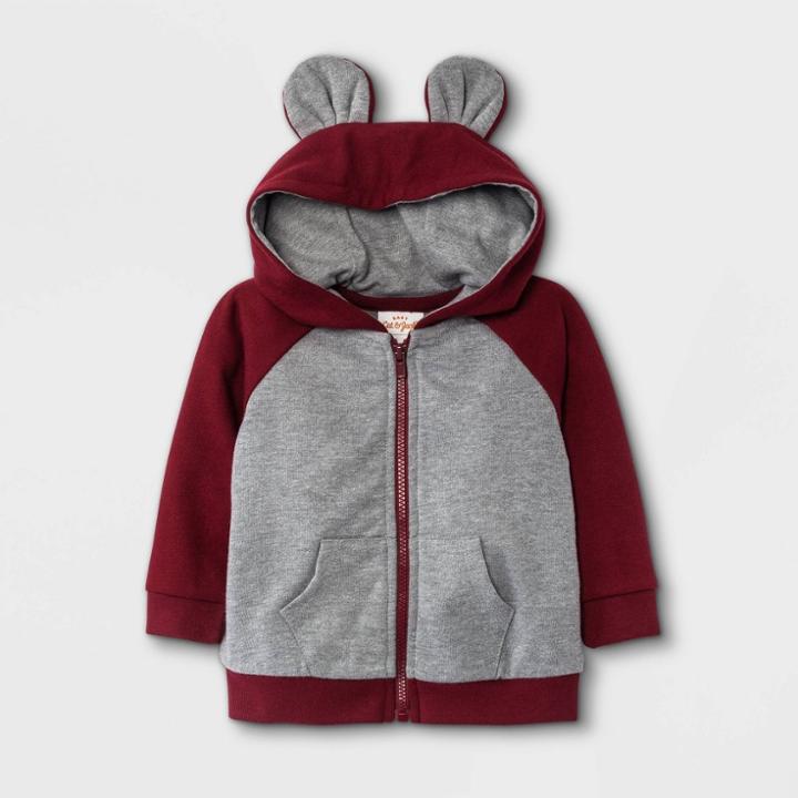 Baby Boys' Jersey Lined Hooded Jacket - Cat & Jack Maroon Newborn, Red