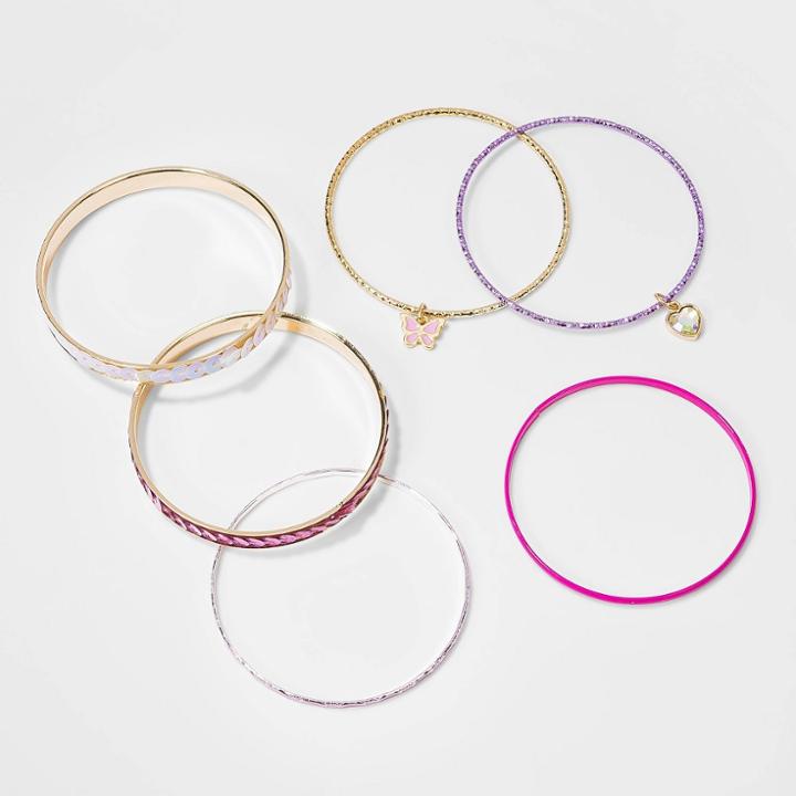 Girls' 6pk Bangle Bracelet Set With Butterfly Charm Bracelets - Cat & Jack Pink