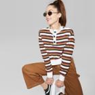 Women's Striped Long Sleeve Button Mockneck Sweatshirt - Wild Fable Orange Penny