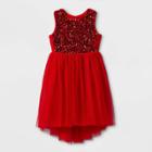 Girls' Adaptive Abdominal Access Sequin Tulle Dress - Cat & Jack Red