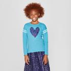 Girls' Flip Sequins Heart Graphic Long Sleeve T-shirt - Cat & Jack Turquoise