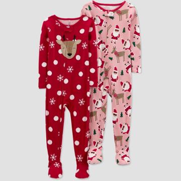 Toddler Girls' 2pk Santa Afam Footed Pajama - Just One You Made By Carter's Red/gray