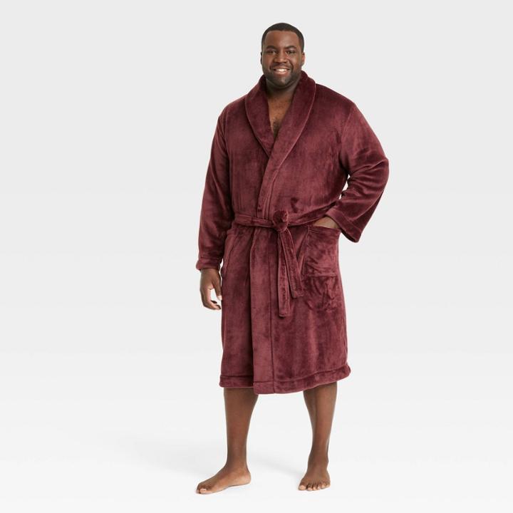 Men's Big & Tall Plush Robe - Goodfellow & Co Burgundy