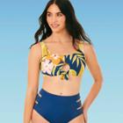Women's Slimming Control Tie Front Bikini Top - Beach Betty By Miracle Brands Blue Tropical S, Women's, Size: Small,