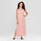 Macherie Maternity Crochet Shoulder Side Slit Maxi Dress - Ma Cherie Rose (pink)