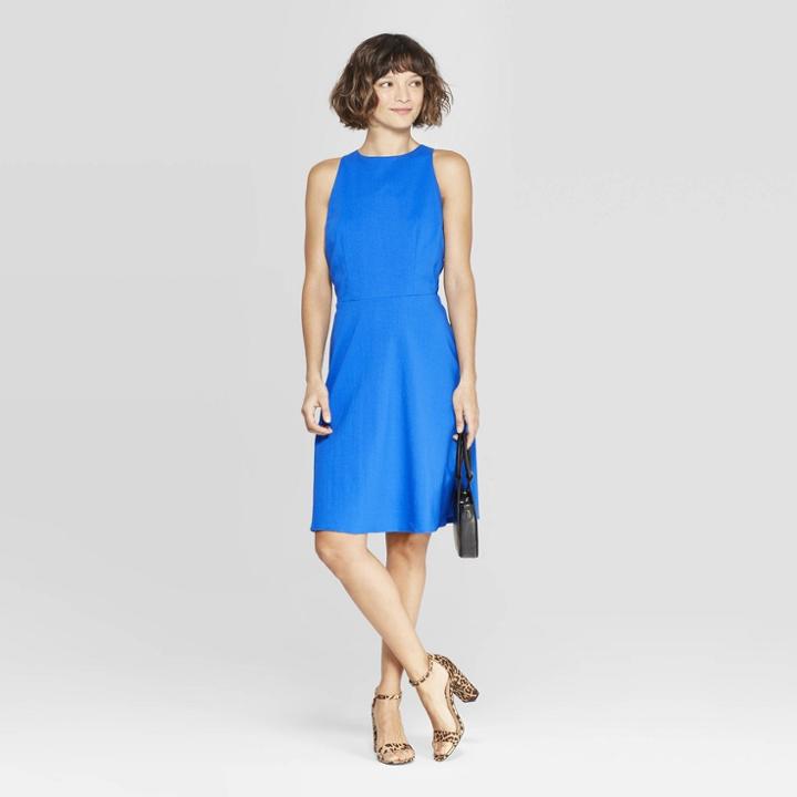Women's Sleeveless Crewneck Linen Dress - A New Day Blue