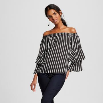 Women's Striped Off The Shoulder Blouse - R+j Couture Black/white