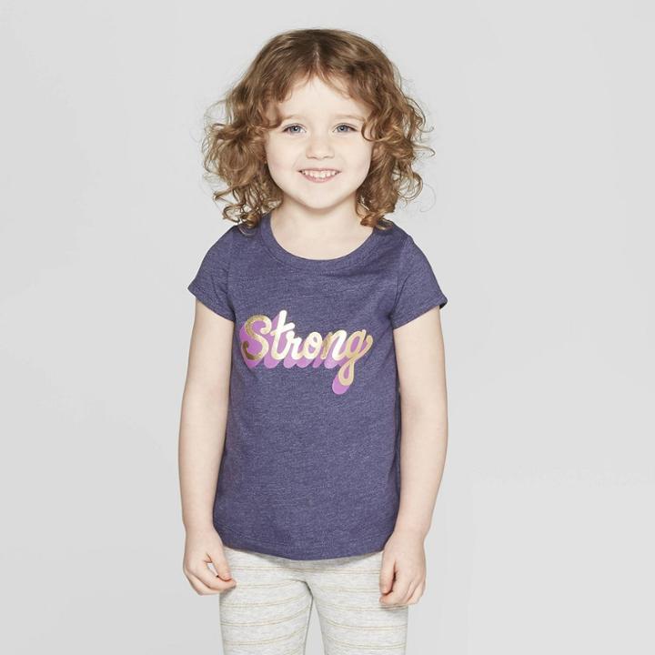 Toddler Girls' Short Sleeve 'strong' Graphic T-shirt - Cat & Jack Navy