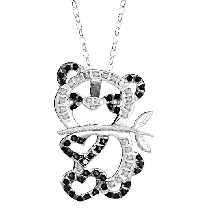 Target Sterling Silver Panda Pendant Necklace With Diamond Accents - White, Women's