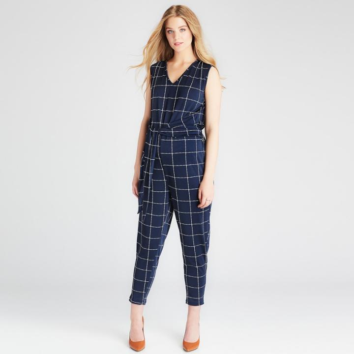 Maternity Plaid Jumpsuit - Expected By Lilac Navy Xl, Infant Girl's, Blue