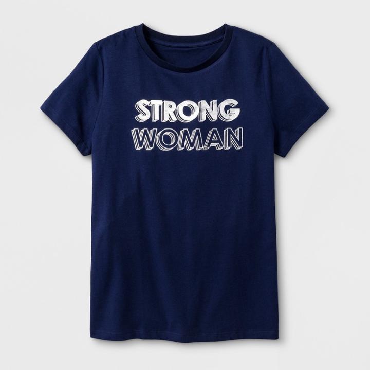 Shinsung Tongsang Women's Short Sleeve 'strong Woman' Graphic T-shirt - Navy