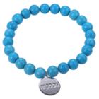 Prime Art & Jewel Created Turquoise With Sterling Silver Wisdom Sentiment Charm Beaded Stretch Bracelet