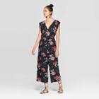 Women's Floral Print Sleeveless V-neck Button Wrap Floral Jumpsuit - Xhilaration Black