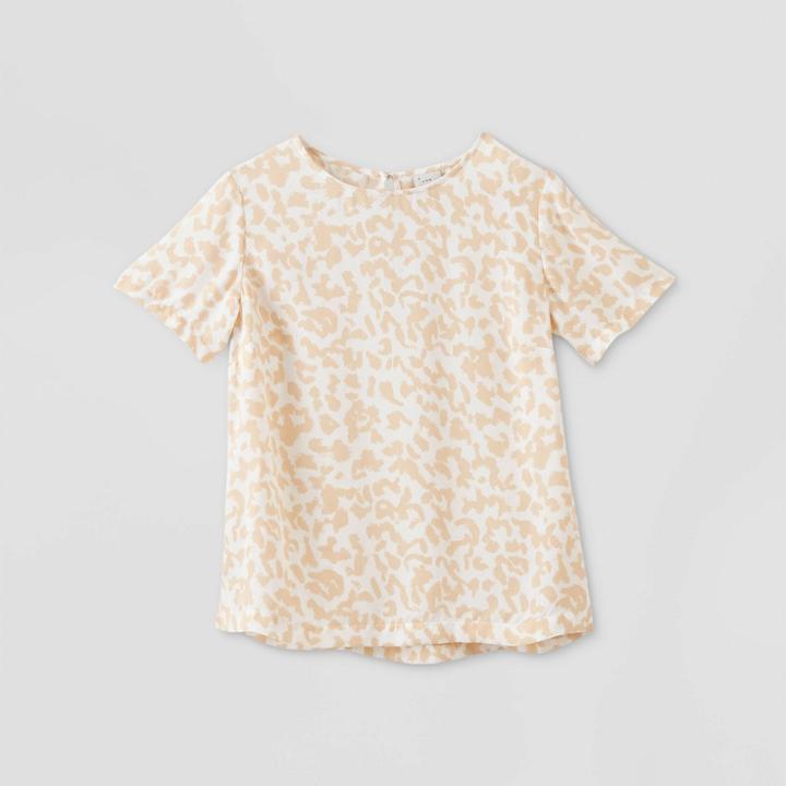 Women's Leopard Print Short Sleeve Round Neck Woven T-shirt - A New Day Tan