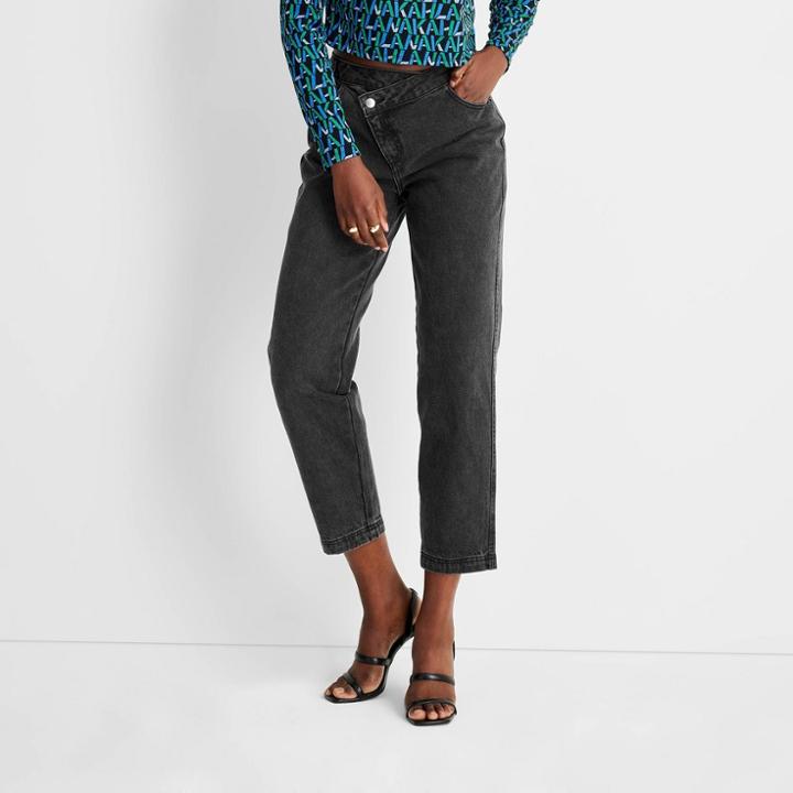 Women's High-rise Overlap Waist Straight Leg Jeans - Future Collective With Kahlana Barfield Brown Black