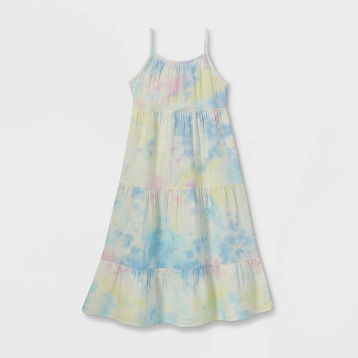 Girls' Tie-dye Tiered Sleeveless Woven Maxi Dress - Cat & Jack White