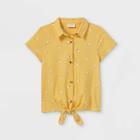 Girls' Button-down Tie-front Short Sleeve Woven Shirt - Cat & Jack Medium Coral Xl Plus,