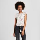 Women's Floral Print Short Sleeve Sleeveless Ruffle Top With Lace Inset - Xhilaration Canvas